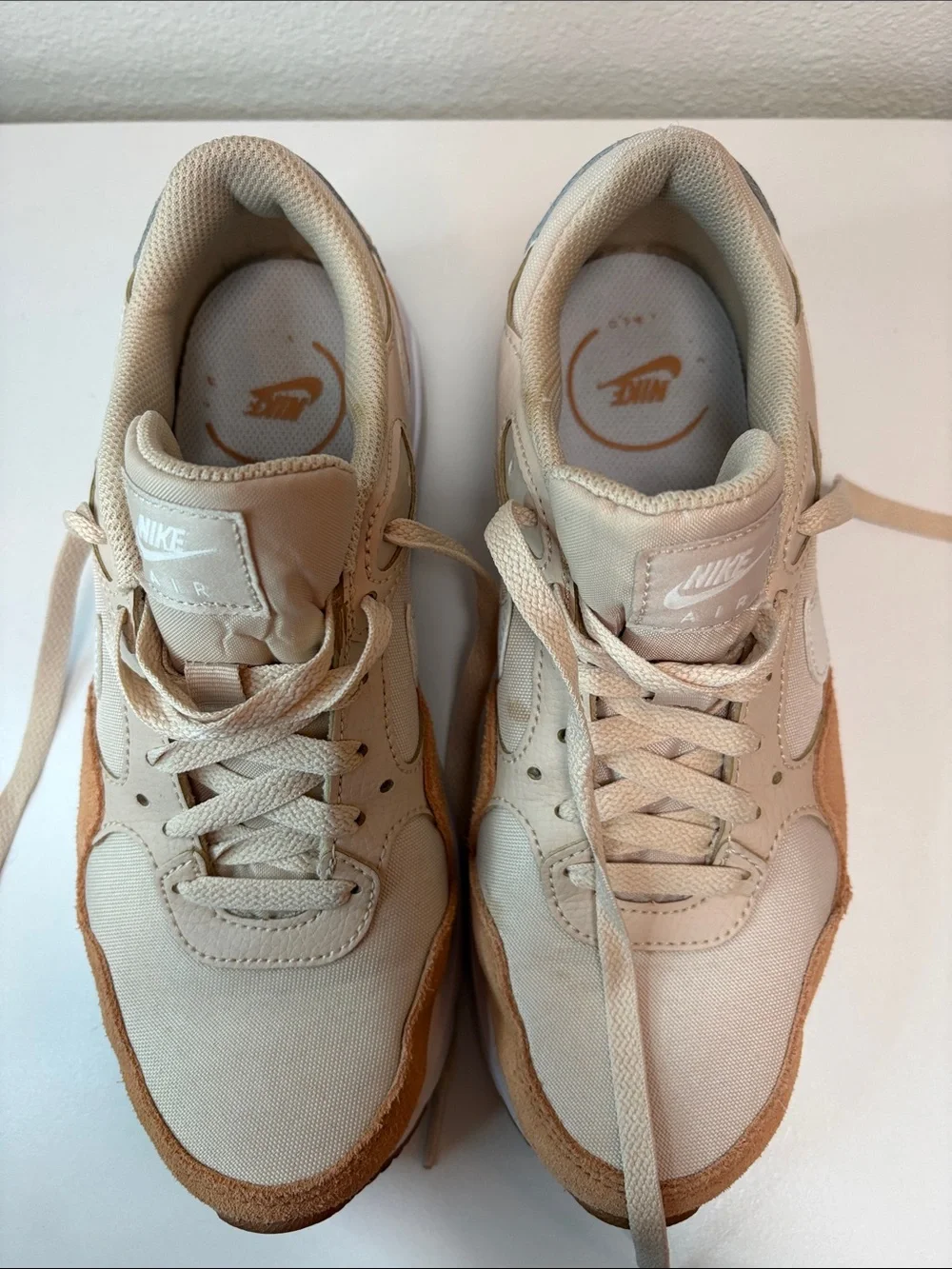 Nike Air Orange and Tan Low-Top Sneakers with White Swoosh
